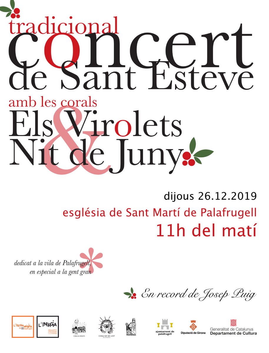 empalafrugell's tweet photo. Com cada any la Coral #ElsVirolets i la Coral #NitdeJuny us oferiran el tradicional concert de #SantEsteve el proper dijous 26 de desembre a les 11h a l'Església de Sant Martí de #Palafrugell. No us ho perdeu! https://t.co/2xhJKHjTpV