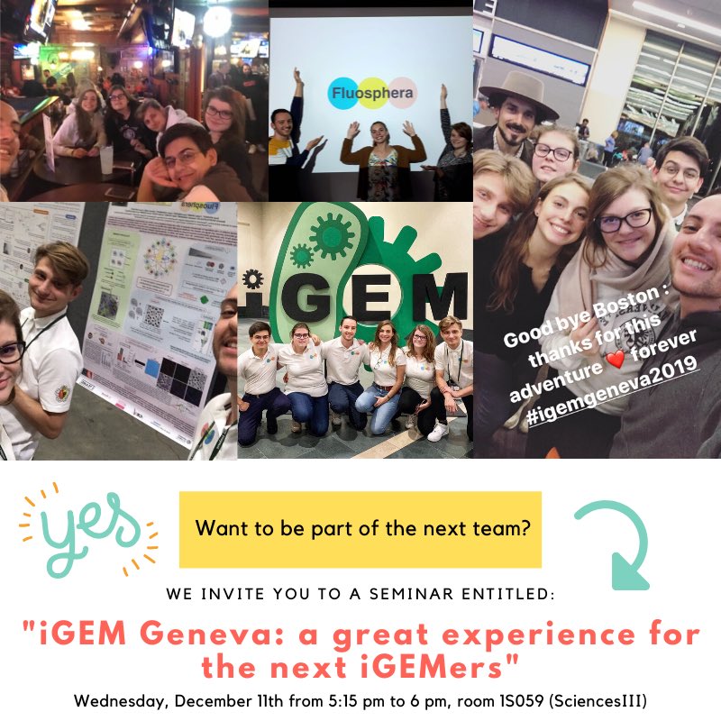 Want to be part of the next team ? 🤩 Come to our seminar !!! 💫 It will be followed by an apéro to discuss with the members of iGEM Geneva 2019 🥂#igemgeneva2020 #igem2020 <a href="/UNIGEnews/">Université de Genève</a>