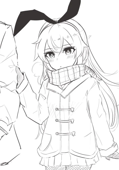 手をつなぎたいけど恥ずかしいので提督の服をつかむ島風ちゃん(冬)の艦これ妄想 