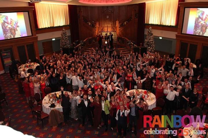 barbiecan's tweet photo. Our fantastic #Belfastpride team with our trophy at the Rainbow Ball, don't we scrub up well? Also, I'm in the other two photos, but can you find me? #whereisbarbara https://t.co/0UIssTaREQ