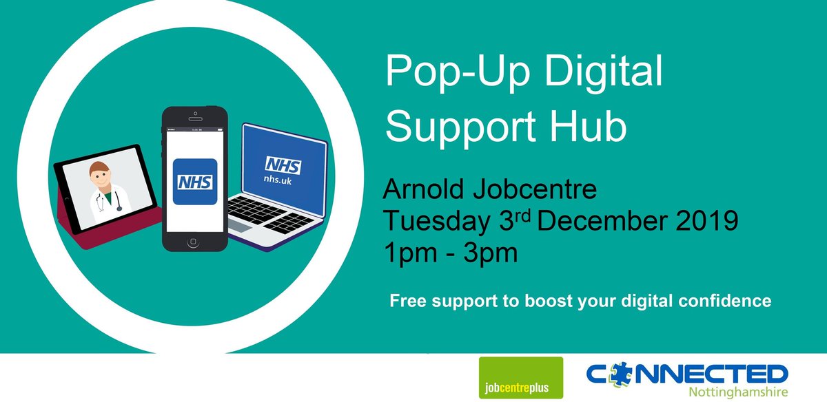 chitraacharya's tweet photo. #RosieAtkin, #KiraFoster & I are engaging with the public at @MyNottingham #Arnold #jobcentre at @Connectnotts pop-up #DigitalSupportHub to encourage them to use the #NHSApp & signpost them to digital support hubs- @readingnottm Central Library & @NottsLibraries Mansfield Library https://t.co/y7i42ZI5be