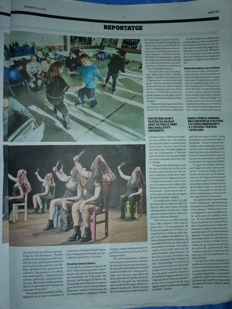 nadia_zuniga's tweet photo. Gràcies @diarideterrassa visca el Teatre i visca Catalunya! #multiculturalidad #nadiazuniga #modoumodou #estereorumsteatre #senegal #mexico #terrassa #terrassences #egarences #sergibelbel #elensambleteatroplayback #teatroplaybackbarcelona #teatroplayback #mexicatas https://t.co/Ij8jkz1XeV