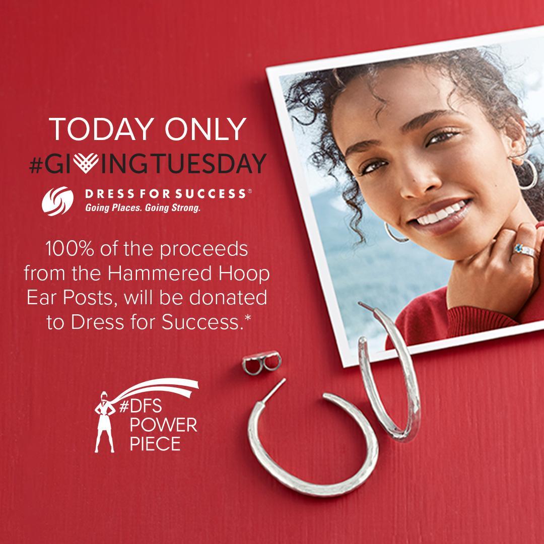 jamesavery's tweet photo. It's #GivingTuesday and we're partnering with @dressforsuccess and @cutenlittle to inspire confidence among women! Today, 100% of the proceeds from the Hammered Hoop Ear Posts, a #DFSPowerPiece, will go to the organization. Shop them at https://t.co/tJ0Yi4oGpH. https://t.co/Rt2ueC8jZ1
