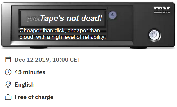 el_saroy's tweet image. Want a scalable, durable, secure, “green” #storage solution, that’s also extremely cost effective? Join our webinar to learn how #tape storage can help you make the most of your #data and reduce costs:  ibm.biz/BdzULq
