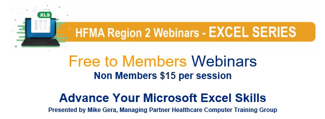 CNYHFMA's tweet photo. Excel Webinars - Free to Members!  From beginner to advanced, we're kicking off a series of HFMA Region 2 Webinars on Excel skills.

New to Excel course starts today!

Check out the schedule and register for each session here https://t.co/7HlIDjqGmS https://t.co/ucYtLB2RL4