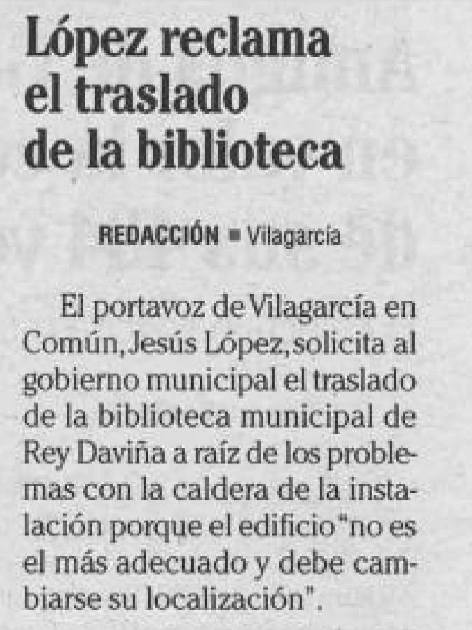 vila_encomun's tweet photo. 📢Facémonos eco das protestas veciñais sobre as deficiencias da biblioteca municipal da vila! Hoxe na Voz de Galicia, Faro de Vigo e o Diario de Arousa https://t.co/TtaEbYq8Yc
