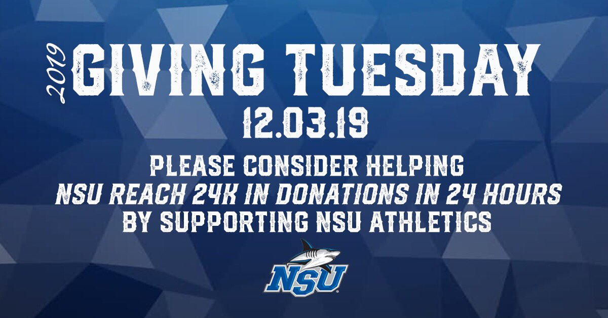 The 24 hour countdown has begun! ⏰Giving Tuesday will end at 11:59pm.

Please consider supporting NSU Athletics and <a href="/nsuflorida/">Nova Southeastern U.</a> today at nova.edu/giving/athleti…

#PrepareToDominate #GivingTuesday