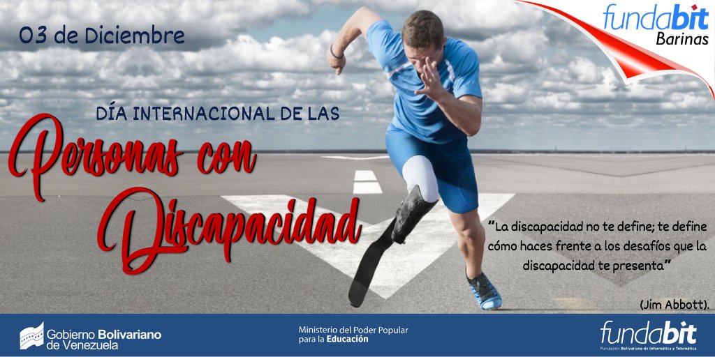Eliminemos obstáculos para que las personas discapacitadas se integren activa y productivamente en la vida social y económica de sus comunidades. 💪

#3Dic Día Internacional de las Personas con Discapacidad

#SomosFundabit
#DiplomaciaCooperaciónyPaz