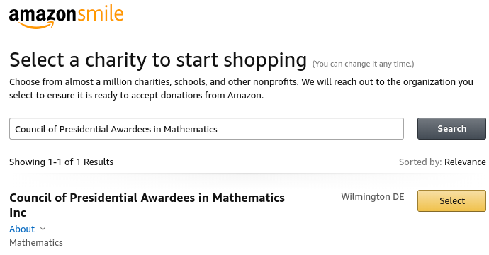 cboutin9's tweet photo. @CPAMteacher If you are shopping for the holidays, please consider selecting CPAM (Council of Presidential Awardees in Mathematics) for your AmazonSmile donation.

Thank you! https://t.co/JAbzqryHXj