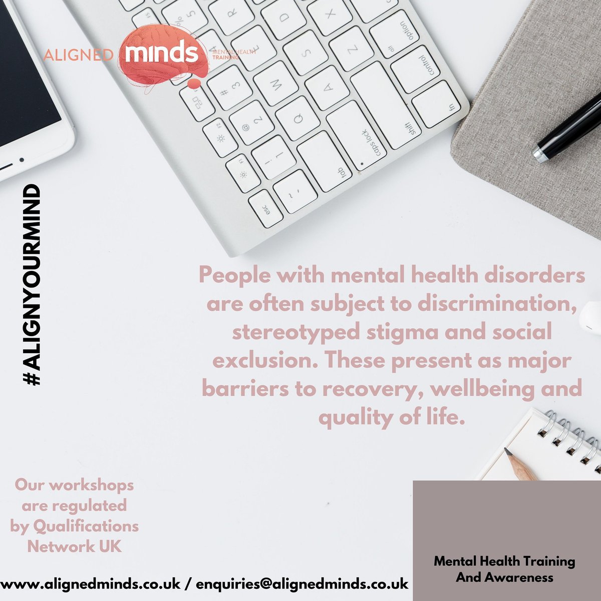 Aligned_Minds's tweet photo. Level 3 – Award in Mental Health at Work (RQF) – Support employees with mental ill health and champion positive workplace culture Aimed at those in a work environment who may be required to identify the impacts of poor mental health on the individual and the organisation. #hr https://t.co/Ru0gXj1ogs