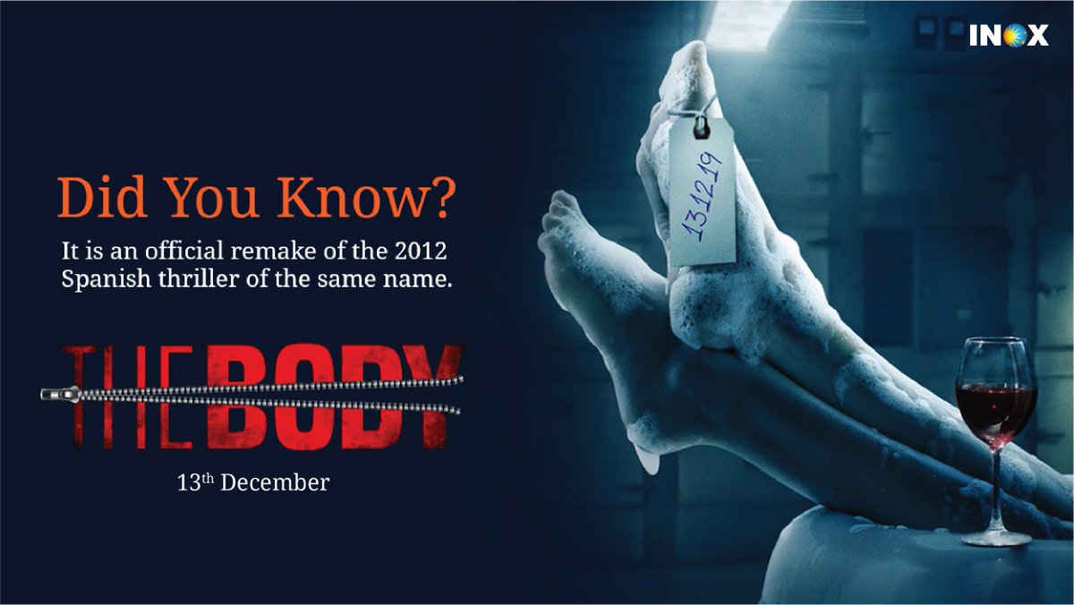 INOXMovies's tweet photo. It’s going to be a thrilling masterpiece for sure! Watch #TheBodyAtINOX, this December 13th.

@chintskap @emraanhashmi @sobhitaD @Vedhika4u @jeethu007 @TheBodyMovie @Viacom18Studios @iAmAzure @AndhareAjit @SunirKheterpal @TSeries https://t.co/MpQo1EnxkR