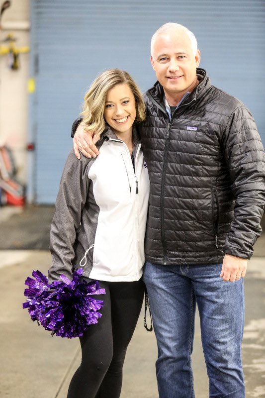 Teddy Bear Toss, Sat Dec 7 4:50pm in support of ⁦<a href="/Kj10F/">KJ10 Foundation</a>⁩ in honor of former captain Kevan Joyce. Picture here with his daughter, Kate, ⁦<a href="/CurryCheer/">Curry College Cheer</a>⁩ national champion! Come early to cheer on ⁦<a href="/CurryEdu/">Curry College</a>⁩ alumni as they take on Boston Bruins alumni at 2pm