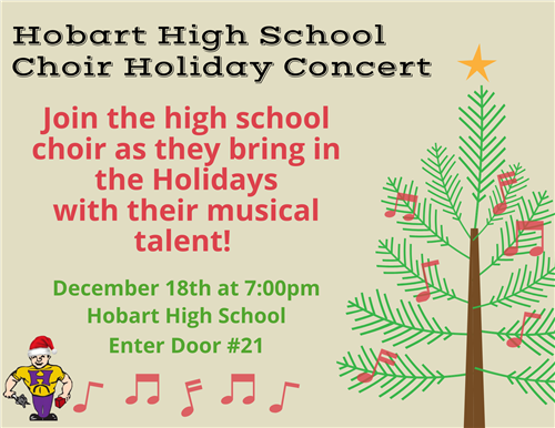 HobartHS's tweet photo. Come on out and enjoy some beautiful holiday music on Wednesday, December 18th at 7:00 pm.  You'll be glad you did! https://t.co/lwpXPsyicx