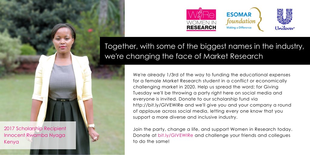 Dream big with us this #GivingTuesday . We want to support TWO female #MRX students in 2020, learn more about our Global Scholarship Fund at bit.ly/GiveMRX and help us support global #WomeninResearch! #MRX #MarketResearch