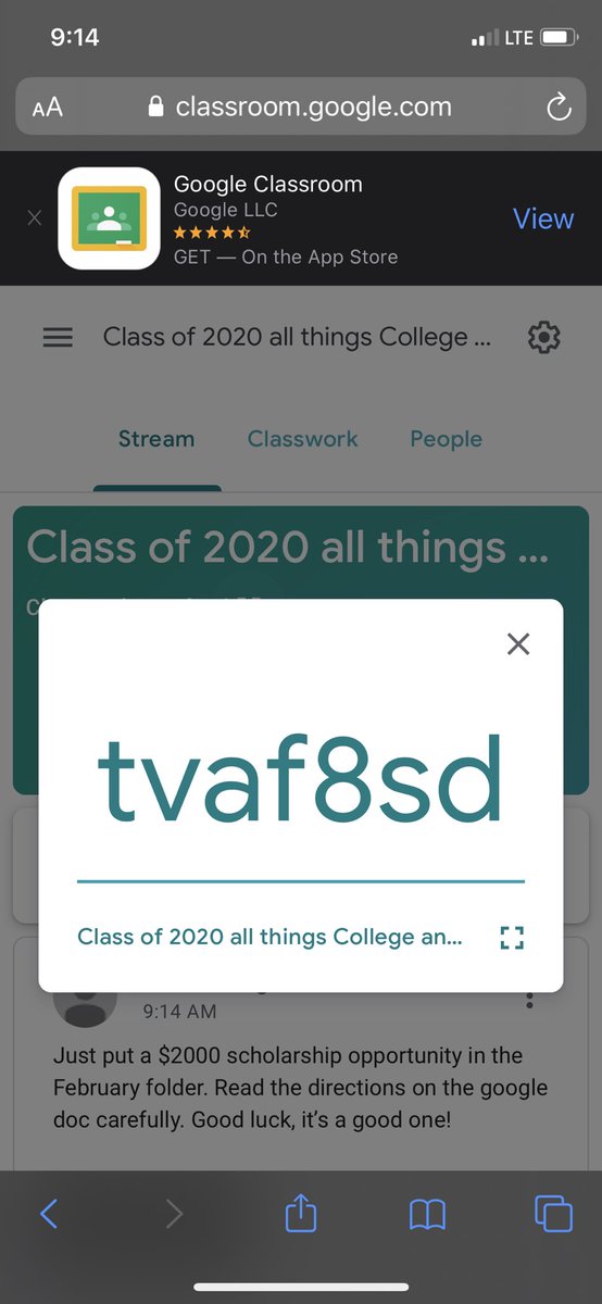 CounselorsofHHS's tweet photo. Senior students and parents, a $2000 scholarship opportunity was added to the February folder in google classroom. The code to join our “class” is in the pic https://t.co/wC0JsyGPdy