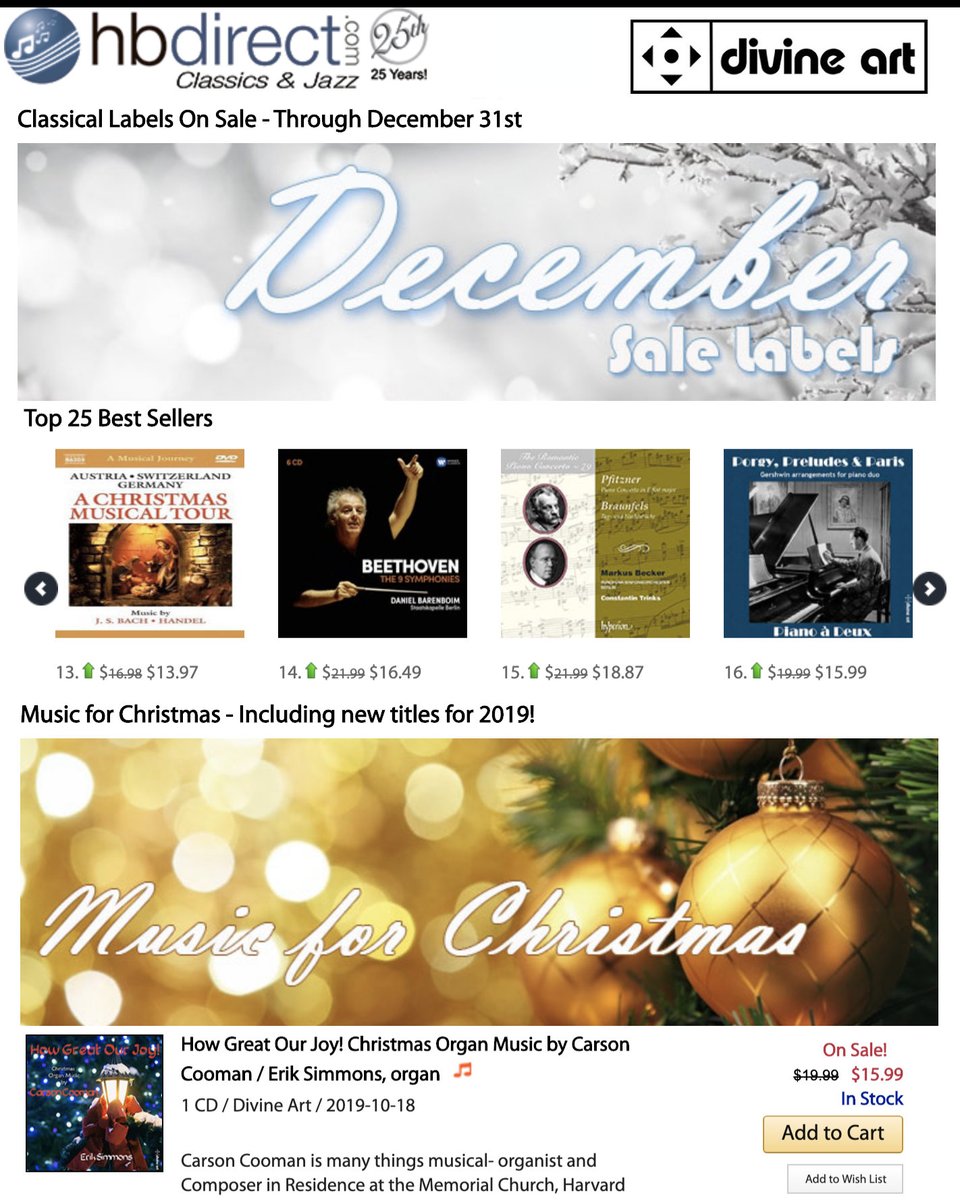 DivineArtRecord's tweet photo. 😮 Make sure to head on over to @HBClassical where our entire Divine Art catalogue is on sale through December 31st! Piano à Deux's Porgy, Preludes & Paris is a Top 25 Best Seller, and Erik Simmons's #HowGreatOurJoy is a featured new Christmas Music album! https://t.co/jOy1DQ1Bcd https://t.co/griGRHGzo3