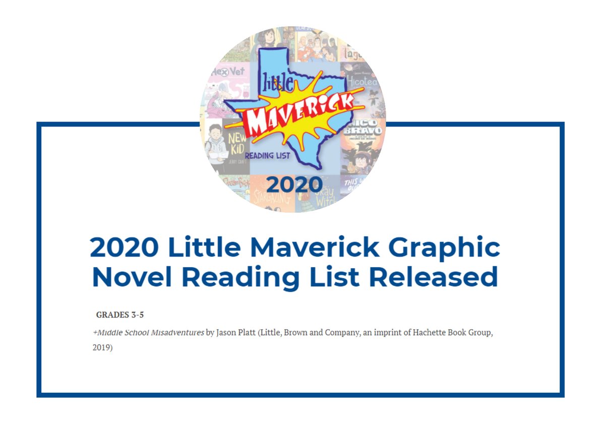 mrandmecomic's tweet photo. Well, whaddya know! Middle School Misadventures is listed in 2020's Texas Library Associations Little Maverick Reading List! #GraphicNovels #Reading #Books #kidlit #kidlitart #LBYR #muppetarms @DevilWrsBowTies
https://t.co/IzQFAh33WS https://t.co/t5pR3p7QHN