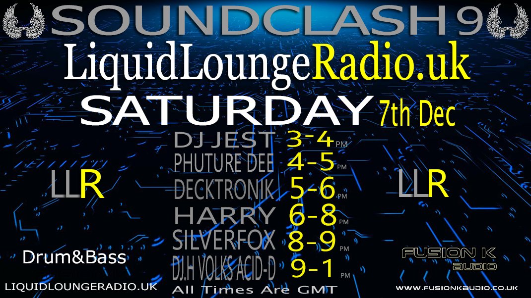 DJHOO7's tweet image. 7th dec  Sounclash 9 at liquidloungeradio.uk/shows Drum and Bass at its best .