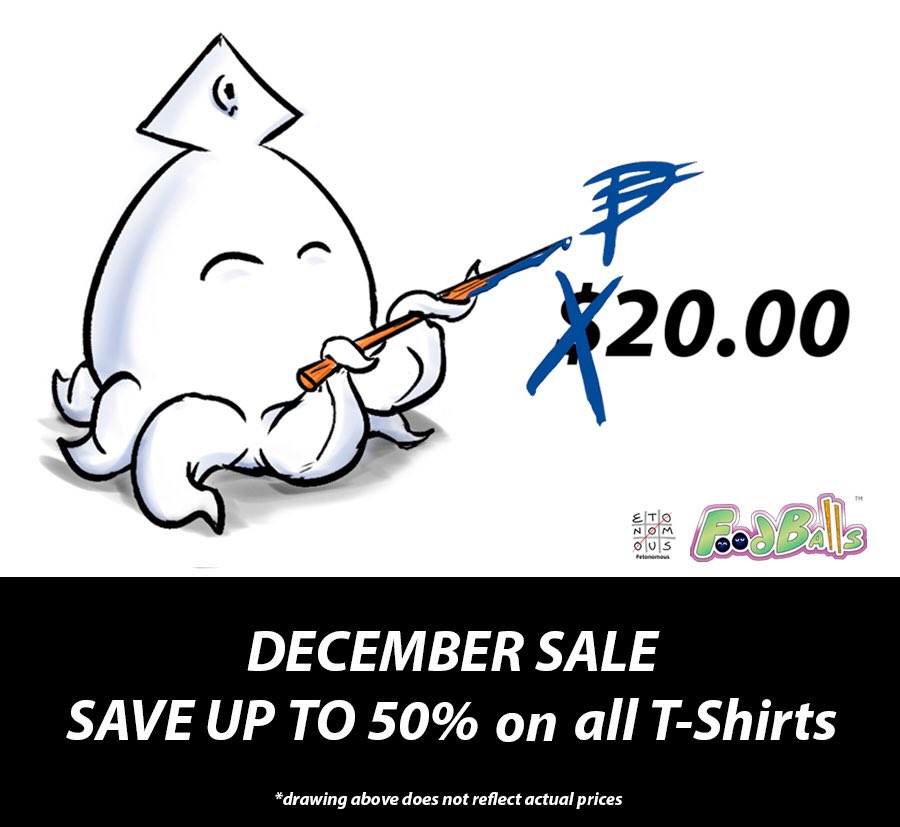 Etonomous's tweet photo. We’re now offering up to 50% off all our tees in our online store. This offer will end soon!! Actually, in a few weeks, you have some time 👍

#foodballs #squidball #graphictees #artprints #stickers #art #sketchbook #drawing #sale #foodieart #etonomous https://t.co/8tH70ddg2w