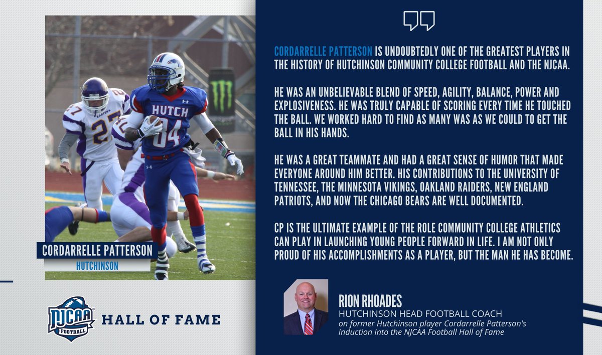 NJCAA Football on Twitter: "The #NJCAAFootball Coaches Association has  announced its 2019 Hall of Fame class! Roark Montgomery - Navarro Dr. Jack  Mull - Hutchinson Cam Newton - Blinn Cordarrelle Patterson -