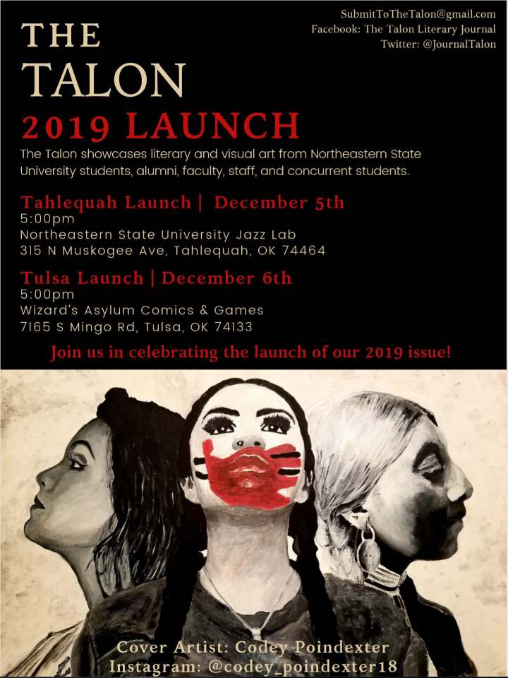 NsuWrite's tweet image. HUGE week this week, folks! 5:00 Thursday at the Jazz Lab will be the launch of THE TALON, in our most ambitious entry yet! Additionally, a portfolio reading by the ULTIMATE ERYN CRITTENDEN! 

There's also going to be a Talon launch Friday at Wizard's Asylum at 5! Don't miss out!