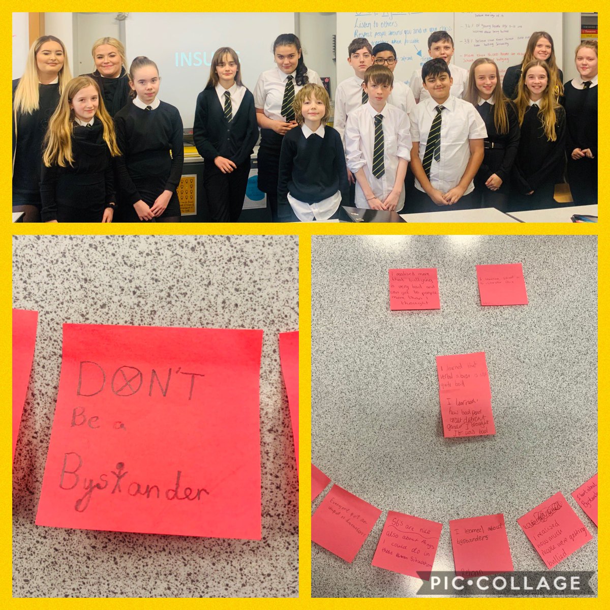 Final session today for 1B1. Great relationships built between them and S6 mentors;Caitlin, Naomi, Catriona snd Eilidh. The discussions over the last 4 weeks have been excellent. One clear message from the pupil feedback today 👍 #bystander #peermentoring #leadership #ourschool