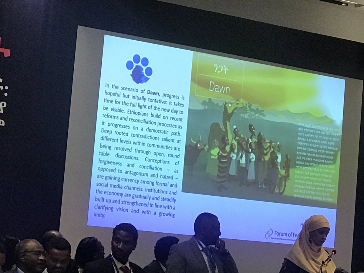 MelakuTekola's tweet image. Happenings now: #TransformativeScenarioPlanning happening in Sky Light. Four scenariois have drawn to the future of Ethiopia by 2040. Dawn, Divided House, Broken Chair and Hegemony. For which scenario do u work or contribute to? Mind your action.