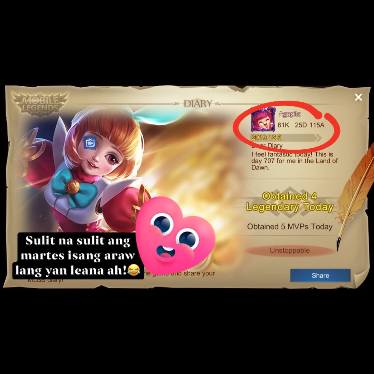 everyone_leana's tweet photo. Buhat na buhat ko sila @Lzthhh at @didinrzeeen ππ€·πΌββοΈ Mag legend na sila bcoz of me HAHAHAHAHAHA CHAROT!π K. LEGEND NA SILA K.
#DamiTime π https://t.co/3AYSAoBUvM