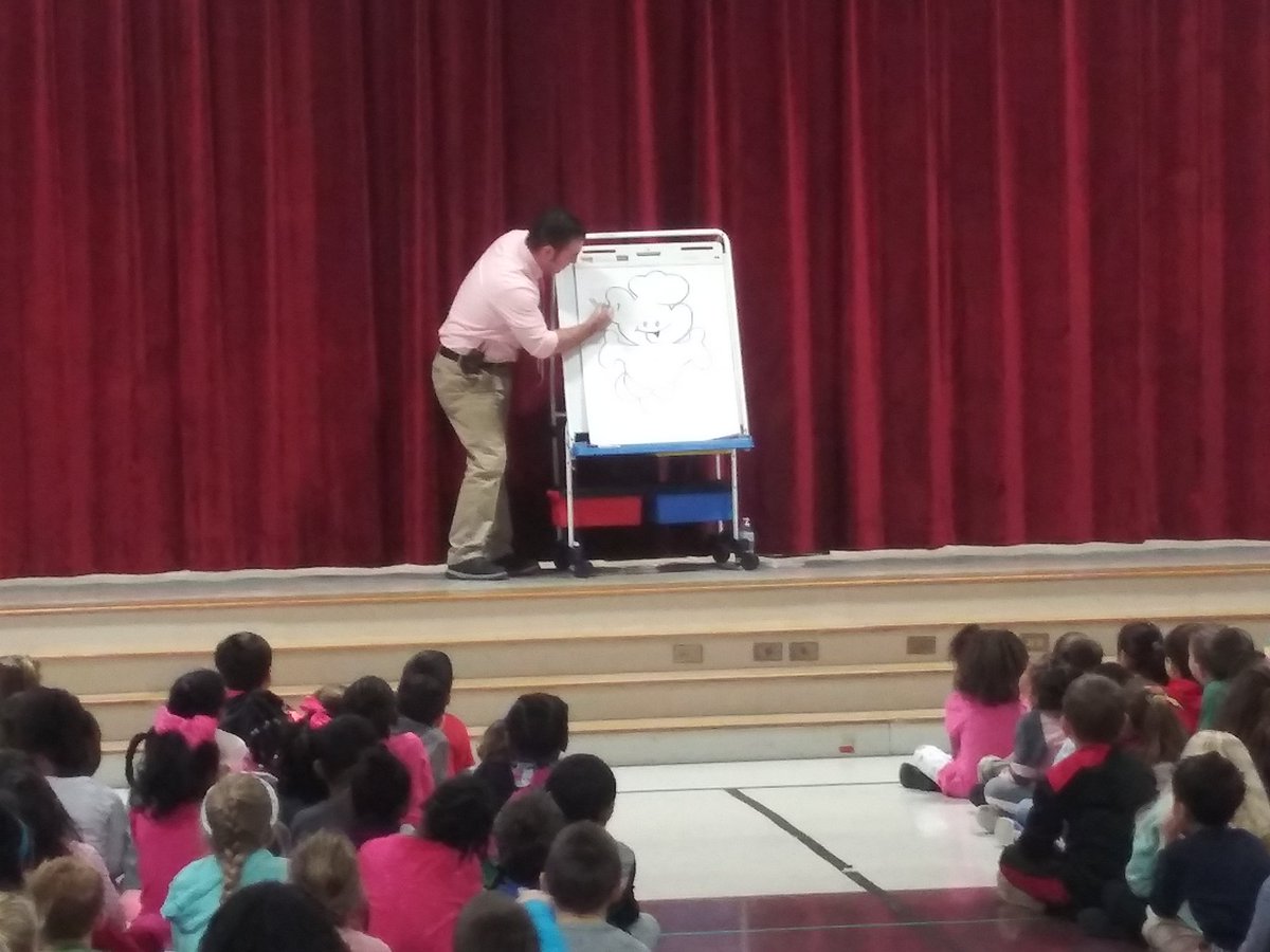 AAntholzner's tweet photo. @RockyRunES welcomes Cartoonist Duane Abel. He is sharing his talent and inspirational messages with all our Bulldogs today. #rr_bulldogs #zed https://t.co/Z1nJkSPUOK