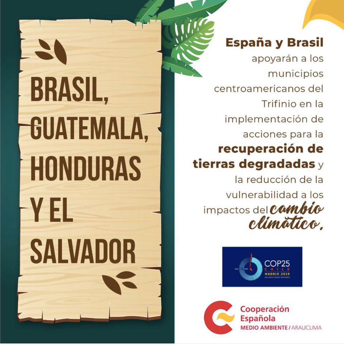 Honduras es uno de los países más vulnerables por el cambio climático. En el marco del Programa #ARAUCLIMA , se apoyarán acciones para la recuperación de tierras degradadas y reducir el impacto del #CambioClimático 🌎 @COP25CL @AECID_es @CooperacionESP @MIAMBIENTE_HN