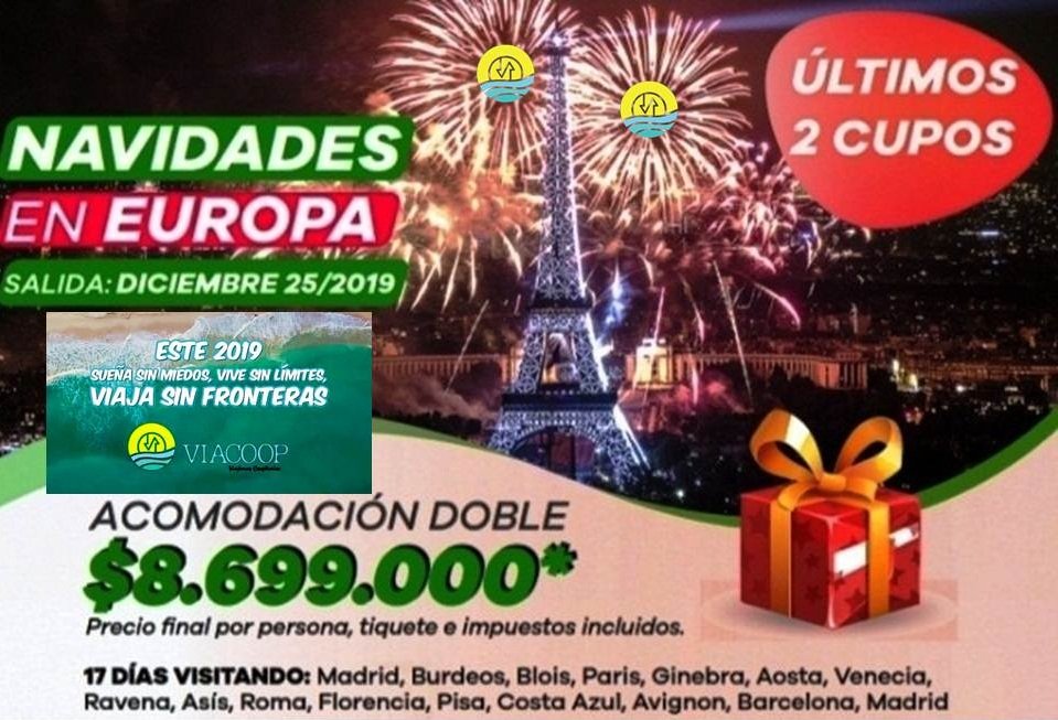 viacoopiac's tweet photo. Navidades en Europa
Salida Diciembre 25

En @ViacoopIAC - @CooptraISS Seguimos cumpliendo sueños

Informes 317 574 1767, Calle 24, 26-70 #Bogotá y sedes #Cooptraiss

#YoVoy #SomosCoop #Coops #Viajes #Mar #EcoTurismo #Playa @LopezRicon #Recreación #Mar #Turismo #Soñar #Viajar https://t.co/SlCRya9ERx