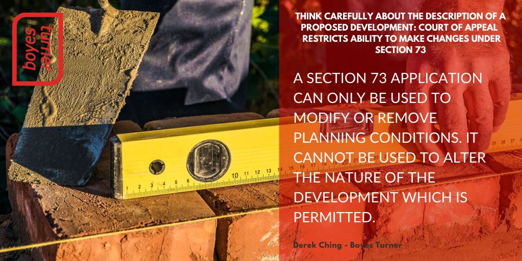 boyesturner's tweet image. Think carefully about the description of a proposed development: Court of Appeal restricts ability to make changes under section 73 - Derek Ching talks us through this... ow.ly/MDJs50xnFz2 #Section73 #DevelopmentHouseBuilding #PropertyLawyers #TownandCountyPlanningAct