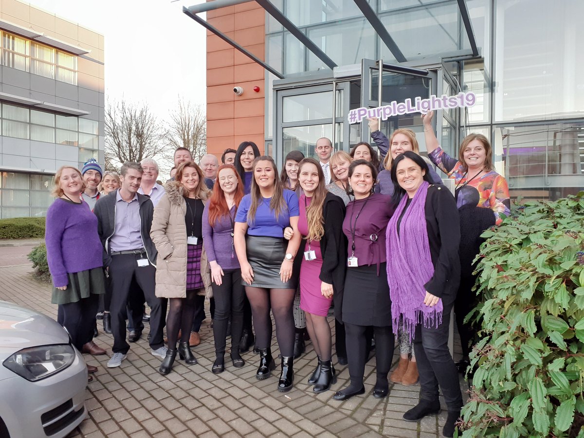 RehabGroup's tweet photo. Staff at Rehab Group celebrating #PurpleLights19 #PurpleLightUp #InternationalDisabilityDay https://t.co/i0WMpm1Nuo