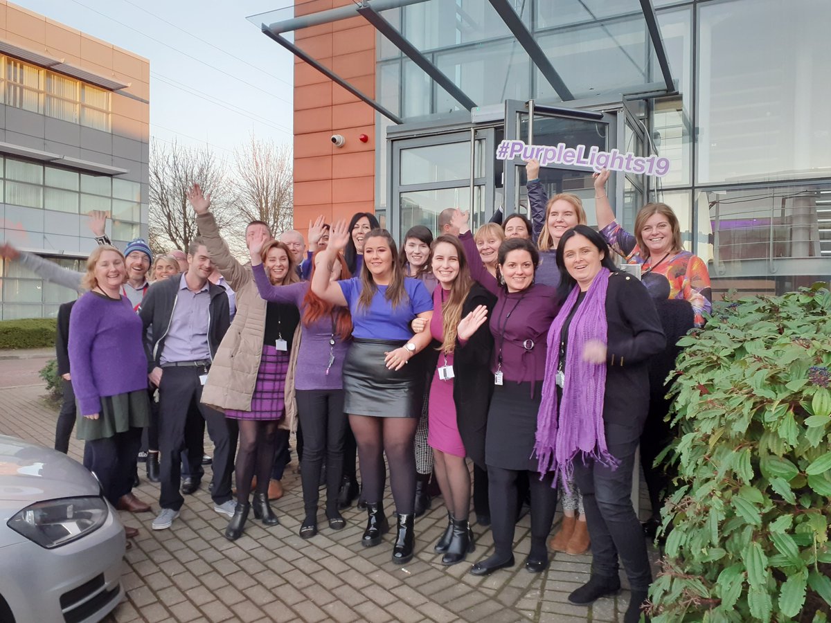 RehabGroup's tweet photo. Staff at Rehab Group celebrating #PurpleLights19 #PurpleLightUp #InternationalDisabilityDay https://t.co/i0WMpm1Nuo