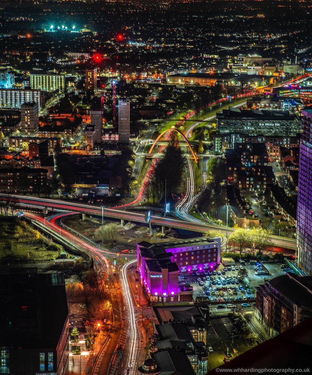 Taken from the roof of the <a href="/BeethamTower/">Beetham Tower</a> looking out along the princess parkway &amp; mancunian way #Manchester #longexposure #nightphotography