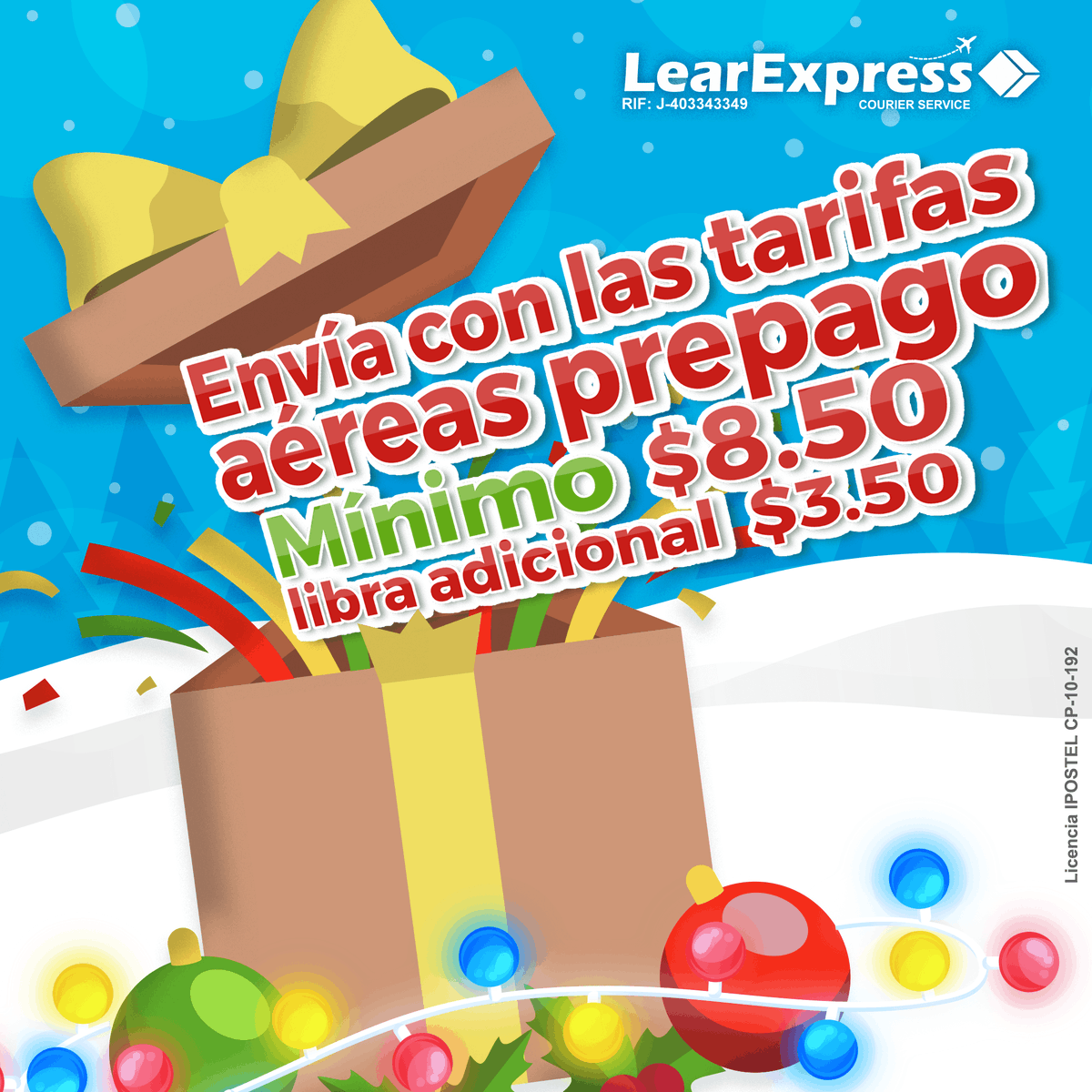LearExpress_Pa's tweet photo. ¡Estamos en el mes #Navideño! Aprovecha las tarifas #Prepago y envía tus paquetes para recibirlos antes de celebrar la #Navidad. Conoce todo en nuestra página web, sección #USA. https://t.co/pVCCzZVbl4 

#LearExpress #LearTips #Servicio #Envíos #Courier #Venezuela #Oferta #Oferta https://t.co/mBCGrQGhmI