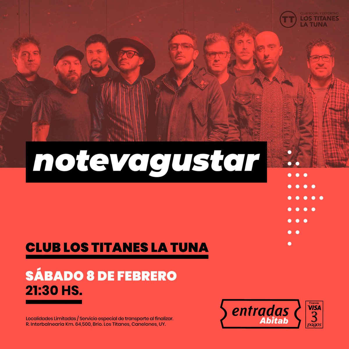 El 8 de febrero vamos a estar en un clásico lugar de la costa uruguaya, el @club_tt no se lo pierdan, vamos con todo!!!Entradas en venta:http://bit.ly/NTVGenLosTitanes …
