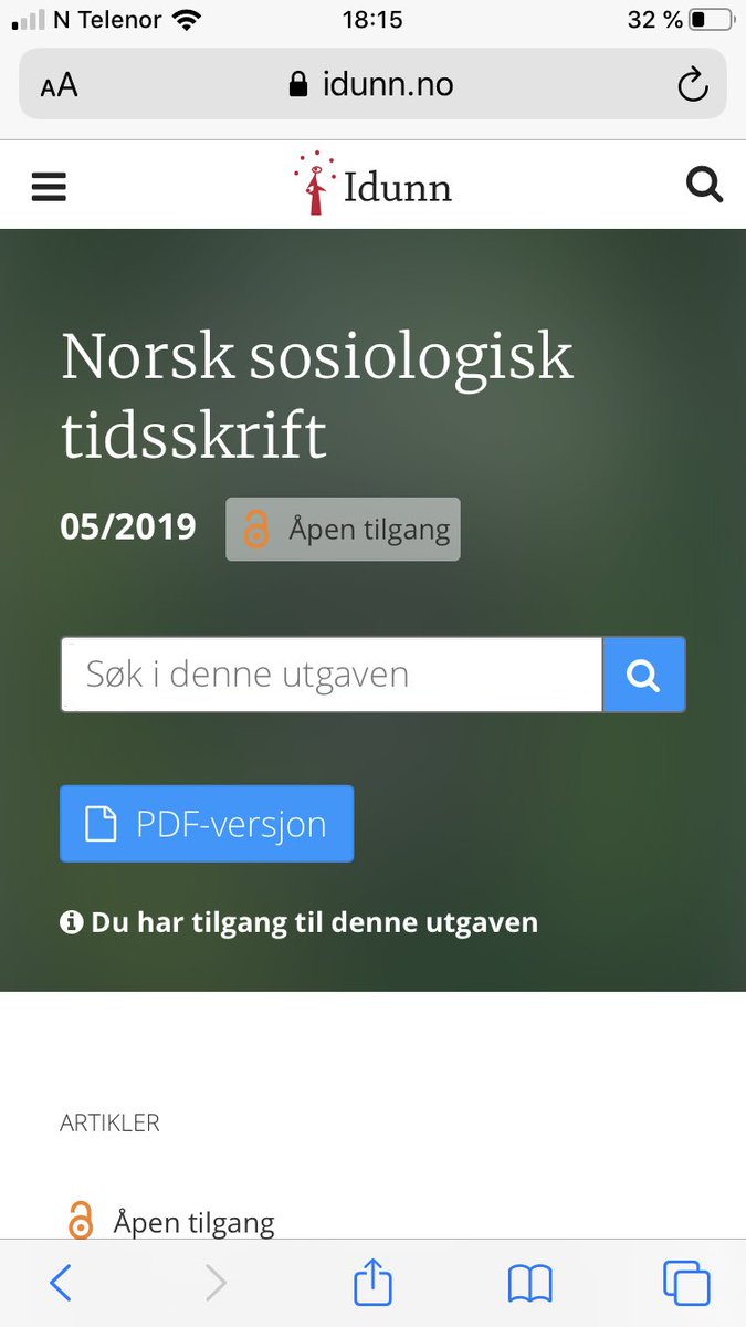 Nytt nummer ute i dag! Vi byr på vitenskapelige artikler om småkraft, fedrekvoten, diskriminering og kjøp av tjenester i hjemmet, i tillegg til fem bokanmeldelser! Åpen tilgjengelig som alltid hos Idunn: idunn.no/norsk_sosiolog…