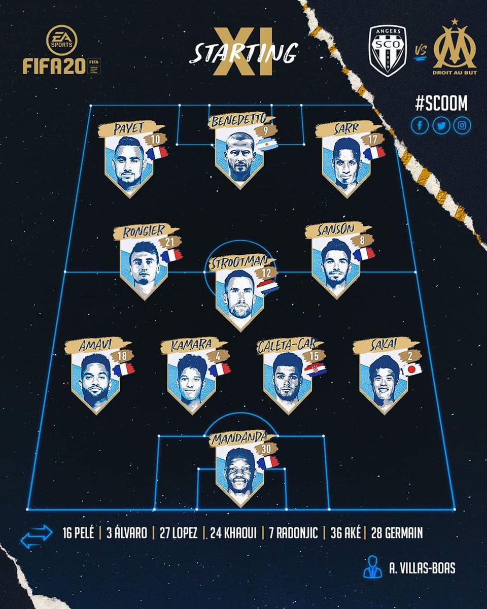 OM_Ouagadougou's tweet image. Le XI de départ pour affronter @angers_sco ⚔️🔥 ⠀
⠀
🔜 #OMSCO à 19h00 💥
#OMBurkinaFaso 🇧🇫