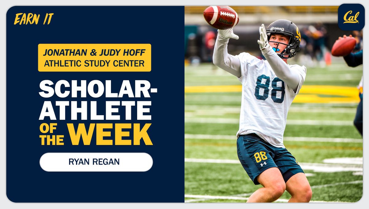 CalFootball's tweet photo. Getting it done in the classroom. @rrregan858 is the Jonathan &amp; Judy Hoff Scholar-Athlete of the Week! #EarnIt https://t.co/EfzRS9J3Hu