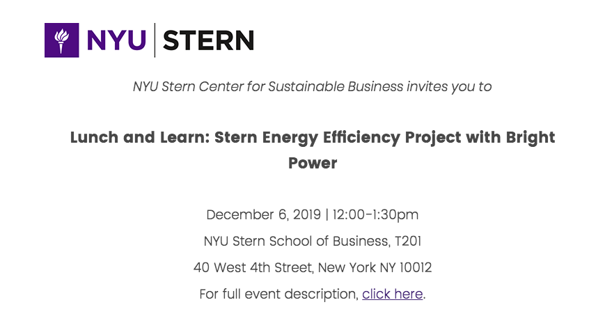 NYUSternSISA's tweet photo. This Friday: Join @NYUSternCSB to learn about the state of energy management today &amp; the implications for the Stern Energy Efficiency Project underway on campus. Hear from Brian Burke, NYU Director of Energy Engineering, along with @BrightPowerInc.

RSVP: https://t.co/gU72hYJz64 https://t.co/rAB3NGWrV0
