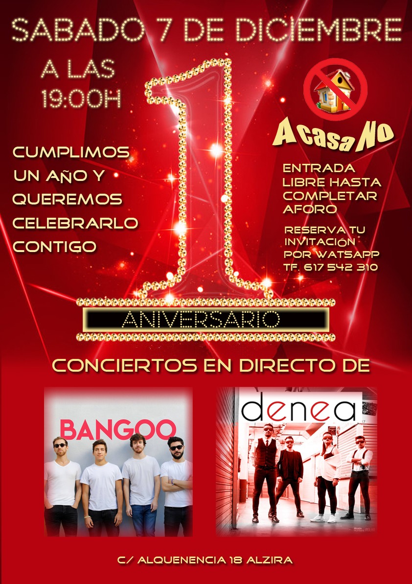 DeneaBand's tweet photo. ¡Valencia nos encanta! 
Después de un finde genial de concierto volvemos el próximo sábado 7 al primer aniversario de #AcasaNo junto a #bangoo para poner música a un día tan especial.
¡Allí nos vemos! 🎉🎸🎶🎉🎶🎸 https://t.co/CAzkQK5ZEq