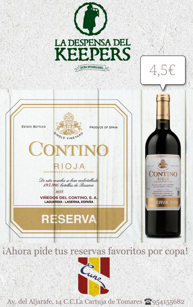 despensatomares's tweet photo. ¿Sabes que ahora en nuestra Despensa puedes copear🍷tus reservas favoritos??😲
 Gracias a #CVNE disponemos de la última tecnología para que puedas tomar tu copa de #ViñaRealreserva o #ContinoReserva al mejor precio!

#Tomares #Aljarafe #devinosportomares #vinoreserva #tapasyvinos https://t.co/M7eCy0Fb6U