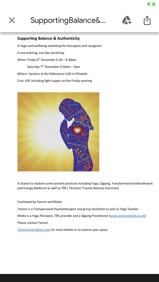 PositiveSpiritM's tweet image. A workshop for therapists in Chiswick this weekend #yoga #qigong #selfcare