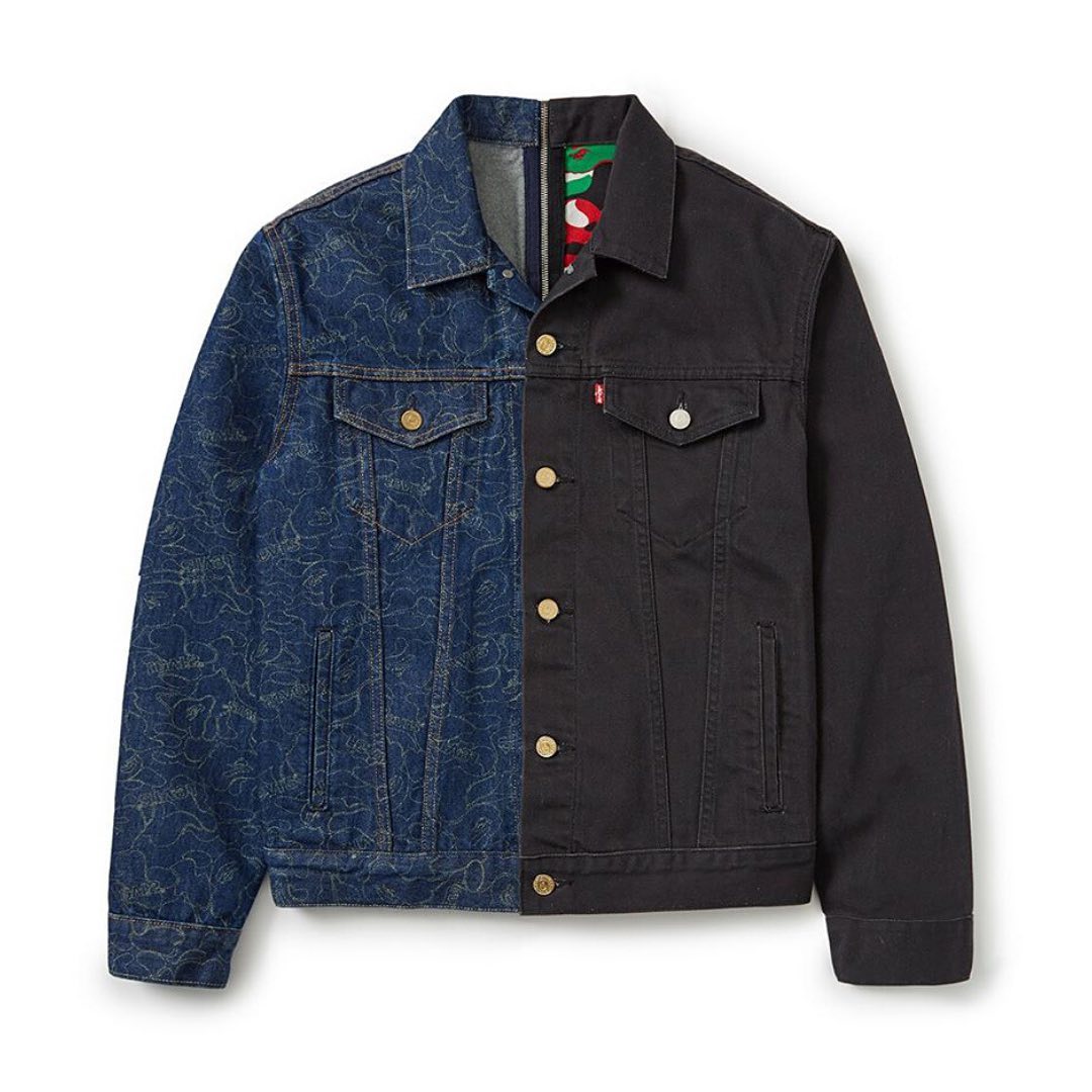 HYPEBEAST's tweet photo. BAPE and Levi's have created 2 denim jackets that can be joined together🦍👖

https://t.co/PWwPptXe1t https://t.co/RbkClTy75m