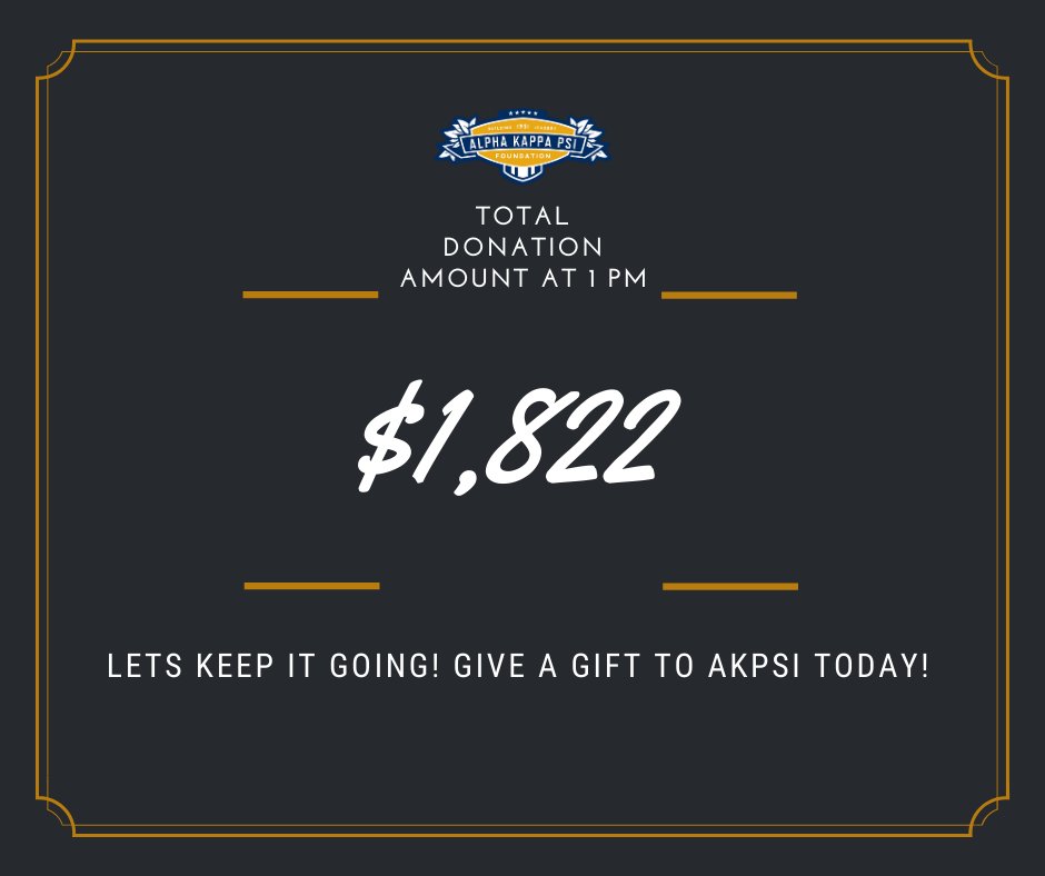 We need your help! Give to Alpha Kappa Psi this Giving Tuesday and help us up reach our goal of $7,500 by 5 PM TODAY. Click to donate: give.classy.org/AKPsiGives