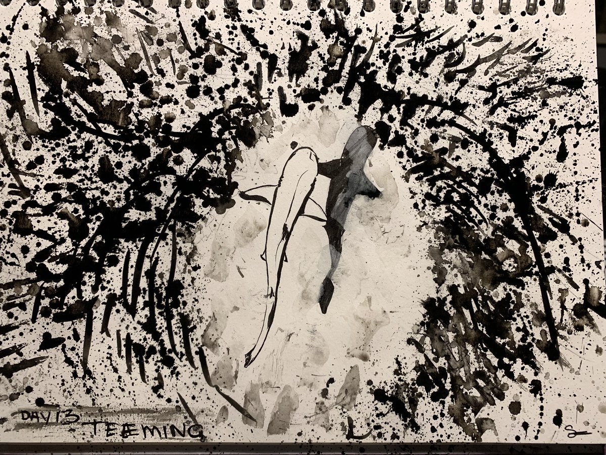 NavajoBirdsong's tweet image. Day13 #novembink #drawcember #TEEMING - got a bit messy with this one! 😜😁