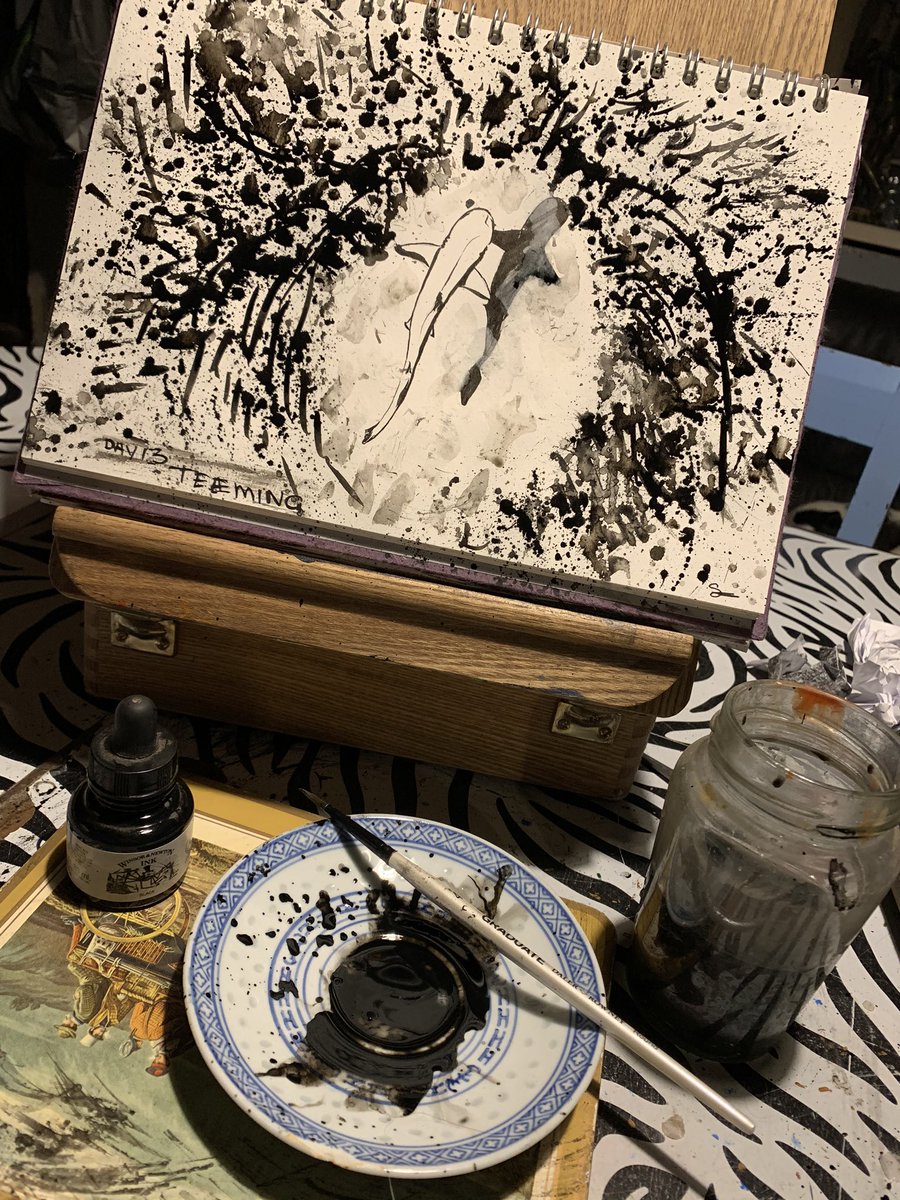 NavajoBirdsong's tweet image. Day13 #novembink #drawcember #TEEMING - got a bit messy with this one! 😜😁