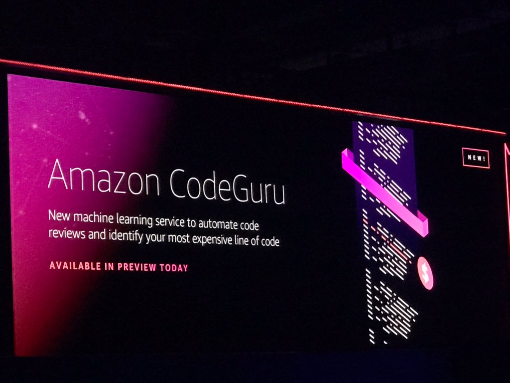 capside's tweet image. And more on leveraging AI. Amazon CodeGuru. Automated code reviews and APM. 

—
#reInvent2019
#NTTonAWS #capsideAWS
#AWSreinvent2019 #AWS