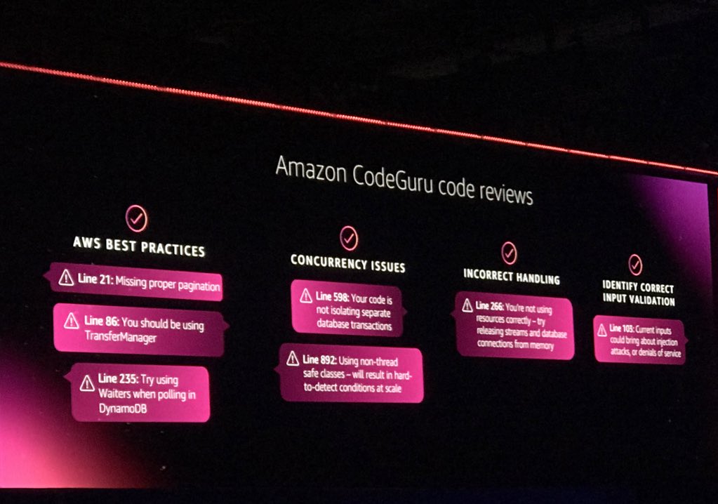 capside's tweet image. And more on leveraging AI. Amazon CodeGuru. Automated code reviews and APM. 

—
#reInvent2019
#NTTonAWS #capsideAWS
#AWSreinvent2019 #AWS